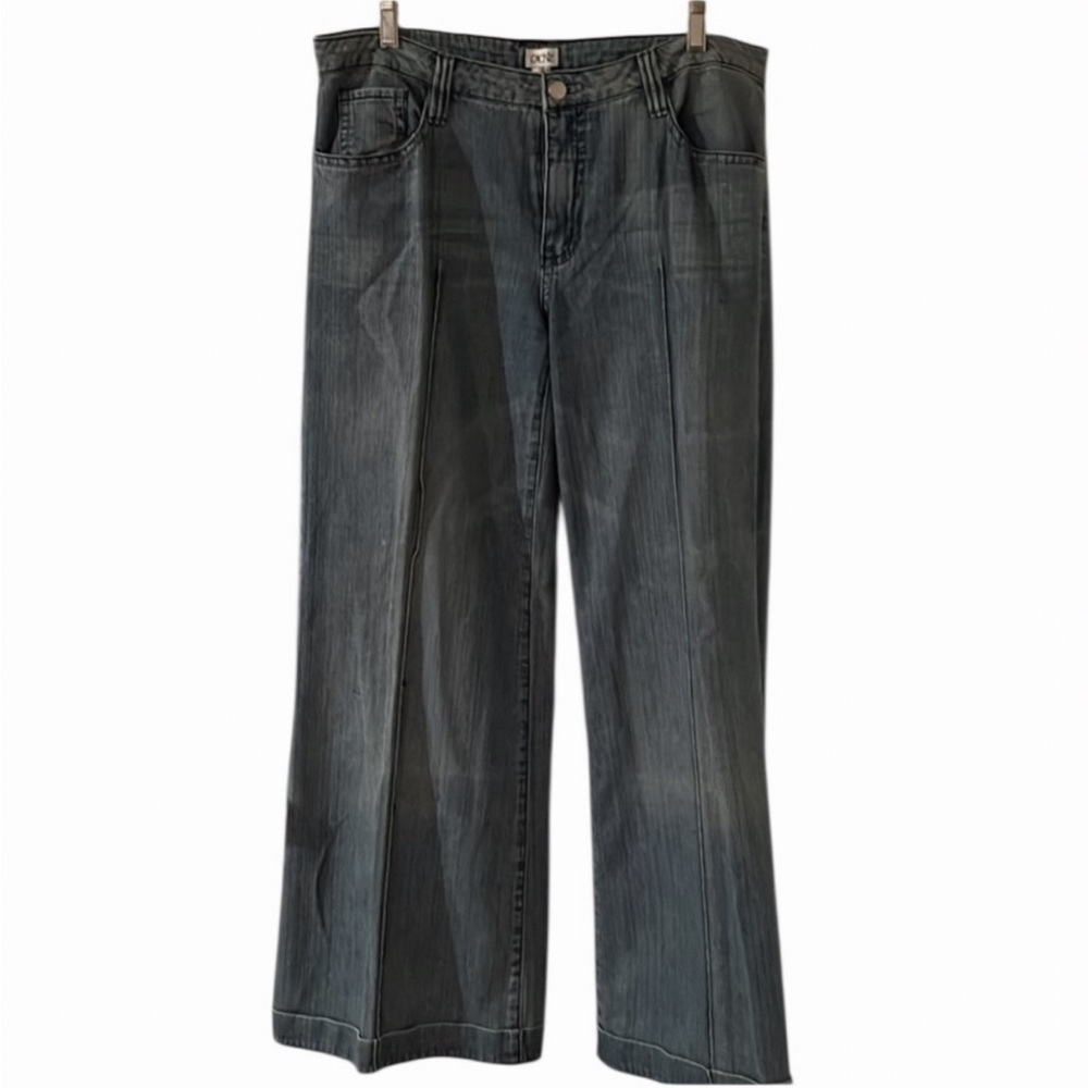 Cache size 12 blue high rise wide leg jeans cuffed Pintuck front seams